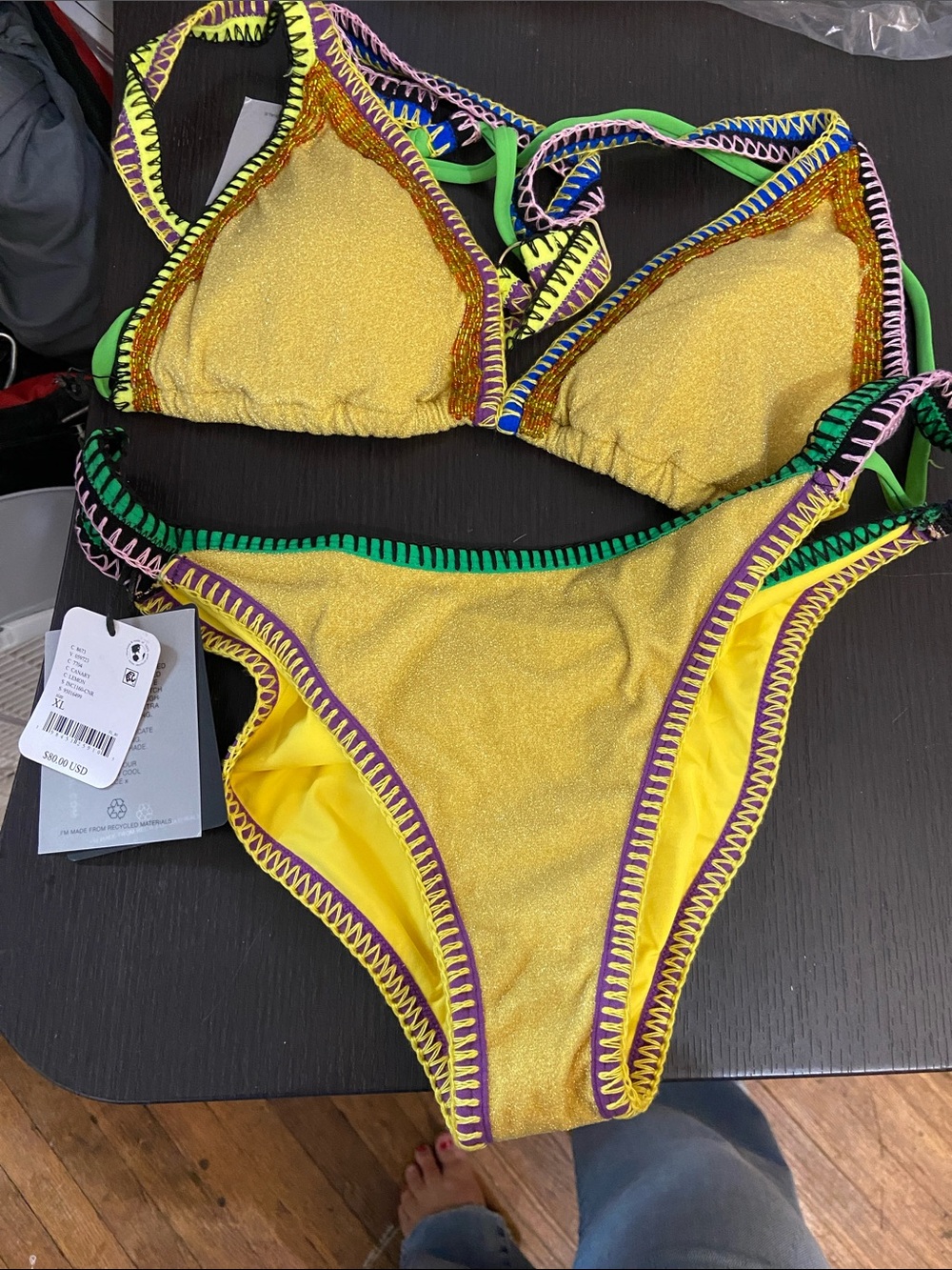 Free People NWT Yellow Glitter Trim Two-Piece
Swimsuit
